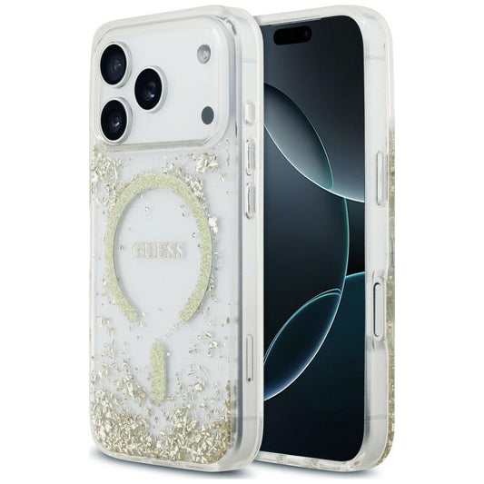 MagSafe-Hülle für Apple iPhone 18 Pro / 17 Pro, Guess, Resin Bottom Glitter, Gold