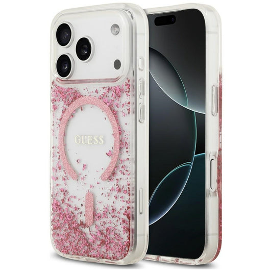 MagSafe-Hülle für Apple iPhone 18 Pro / 17 Pro, Guess, Resin Bottom Glitter, Rosa