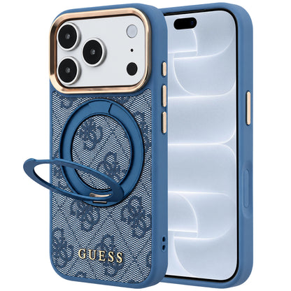 MagSafe-Hülle für Apple iPhone 18 Pro / 17 Pro, Guess, Ring Stand 360 4G Classic Logo, Blau