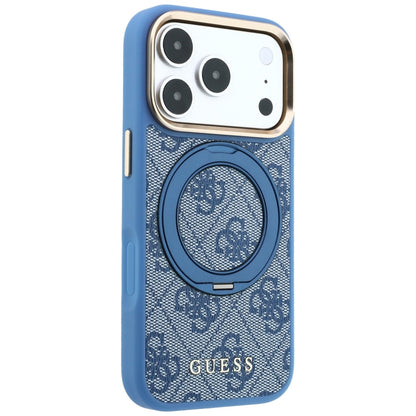 MagSafe-Hülle für Apple iPhone 18 Pro / 17 Pro, Guess, Ring Stand 360 4G Classic Logo, Blau