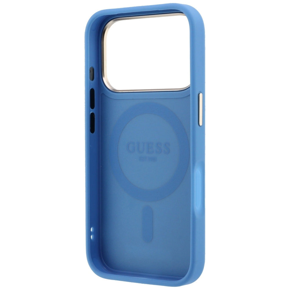 MagSafe-Hülle für Apple iPhone 18 Pro / 17 Pro, Guess, Ring Stand 360 4G Classic Logo, Blau