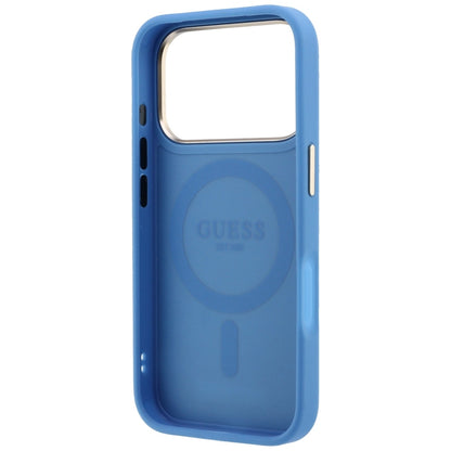 MagSafe-Hülle für Apple iPhone 18 Pro / 17 Pro, Guess, Ring Stand 360 4G Classic Logo, Blau