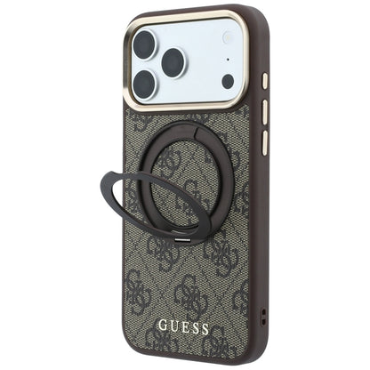 MagSafe-Hülle für Apple iPhone 18 Pro / 17 Pro, Guess, Ring Stand 360 4G Classic Logo, Braun