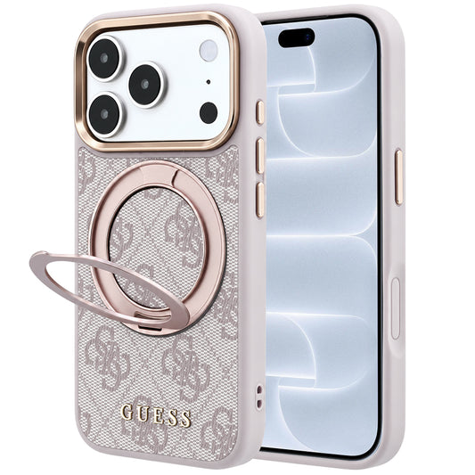 MagSafe-Hülle für Apple iPhone 18 Pro / 17 Pro, Guess, Ring Stand 360 4G Classic Logo, Rosa