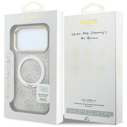 MagSafe-Hülle für Apple iPhone 18 Pro / 17 Pro, Guess, Ring Stand 360 4G Classic Logo, Rosa