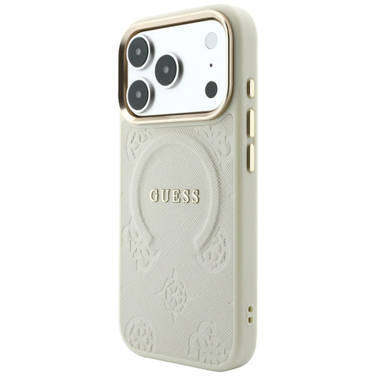 MagSafe-Hülle für Apple iPhone 18 Pro / 17 Pro, Guess, Saffiano Peony Ring, Beige