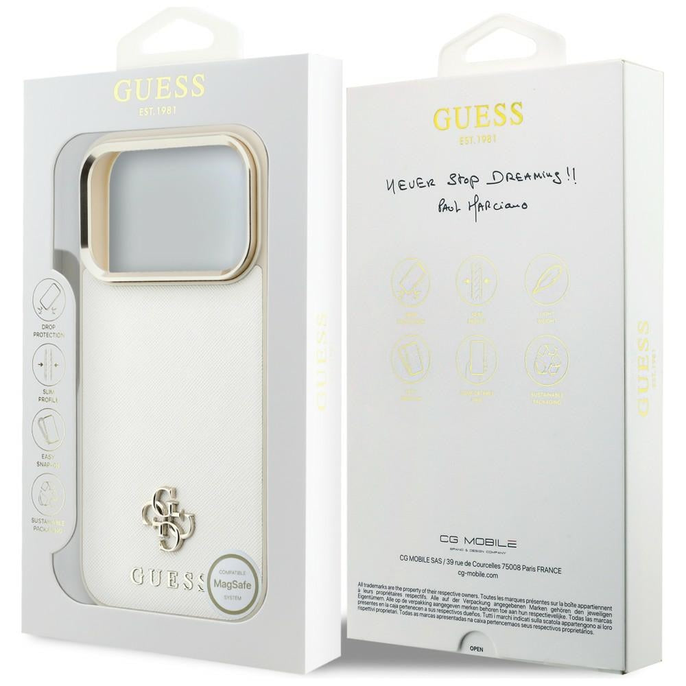 MagSafe-Hülle für Apple iPhone 18 Pro / 17 Pro, Guess, Saffiano Small 4G Classic, Beige