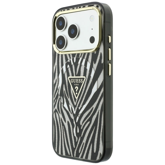 MagSafe-Hülle für Apple iPhone 18 Pro / 17 Pro, Guess, Zebra Glitter Dreieck Logo, Silber