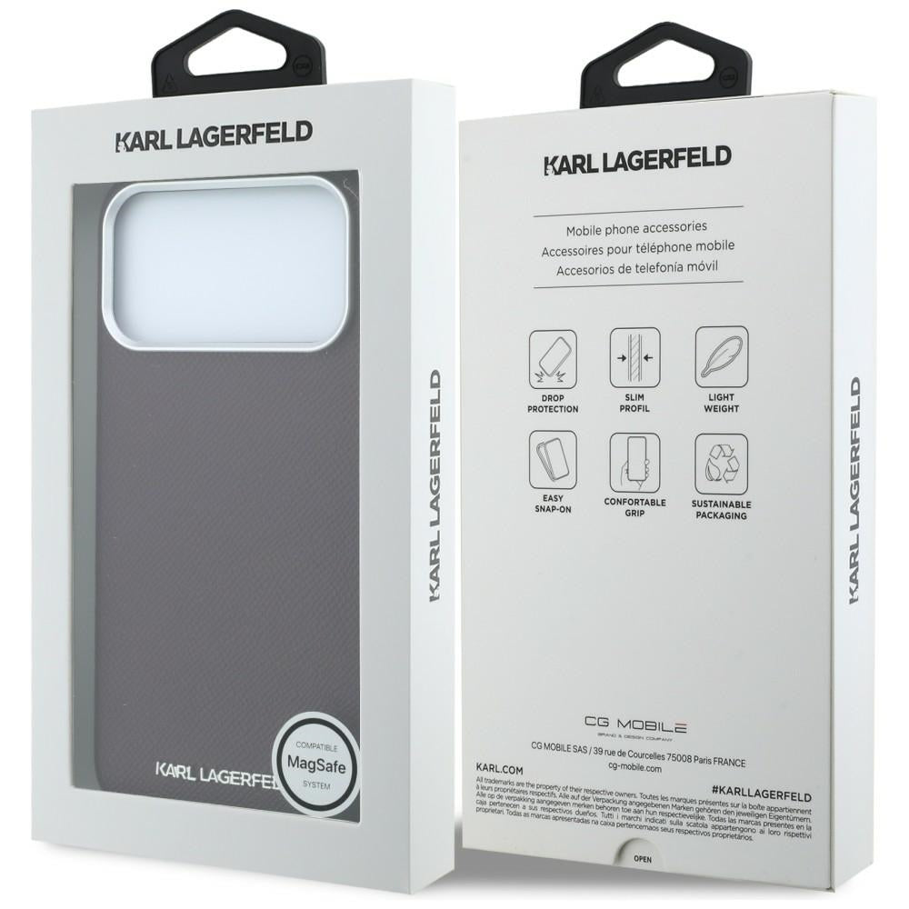 MagSafe-Hülle für Apple iPhone 18 Pro / 17 Pro, Karl Lagerfeld, geprägtes längliches Logo, Weinrot