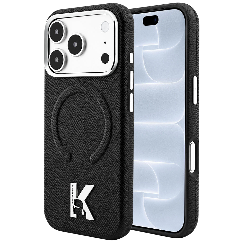 MagSafe-Hülle für Apple iPhone 18 Pro / 17 Pro, Karl Lagerfeld, geprägter Ring mit Körnung, Schwarz