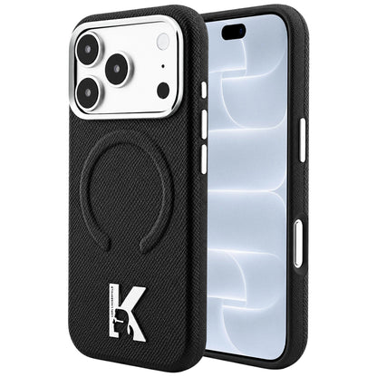 MagSafe-Hülle für Apple iPhone 18 Pro / 17 Pro, Karl Lagerfeld, geprägter Ring mit Körnung, Schwarz