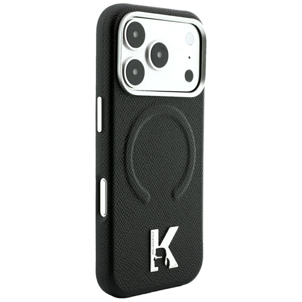 MagSafe-Hülle für Apple iPhone 18 Pro / 17 Pro, Karl Lagerfeld, geprägter Ring mit Körnung, Schwarz