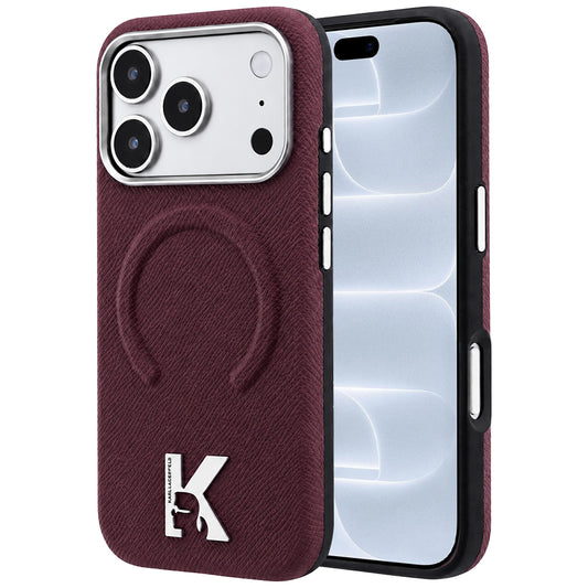 MagSafe-Hülle für Apple iPhone 18 Pro / 17 Pro, Karl Lagerfeld, genarbter geprägter Ring, Weinrot