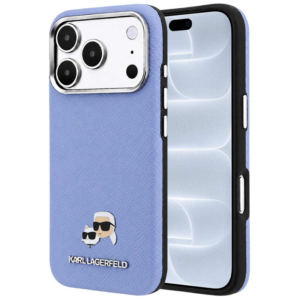 MagSafe-Hülle für Apple iPhone 18 Pro / 17 Pro, Karl Lagerfeld, Grained Karl & Choupette Head's Metal, Blau