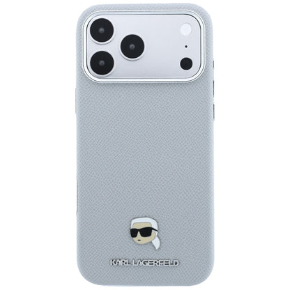 MagSafe-Hülle für Apple iPhone 18 Pro / 17 Pro, Karl Lagerfeld, Genarbtes Karl Head's Metal, Grau