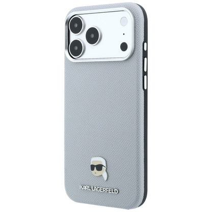MagSafe-Hülle für Apple iPhone 18 Pro / 17 Pro, Karl Lagerfeld, Genarbtes Karl Head's Metal, Grau