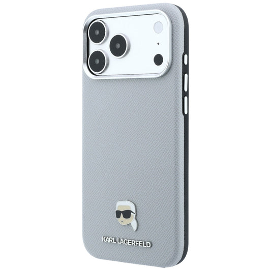 MagSafe-Hülle für Apple iPhone 18 Pro / 17 Pro, Karl Lagerfeld, Genarbtes Karl Head's Metal, Grau