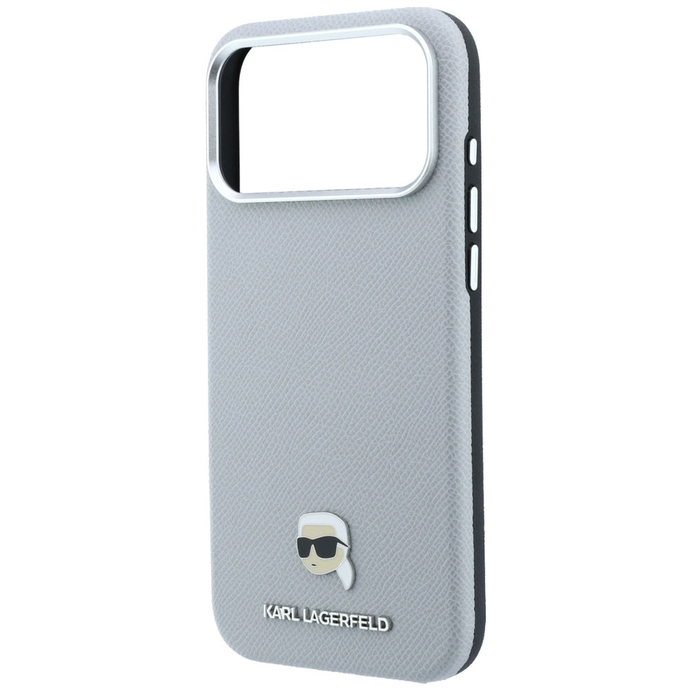MagSafe-Hülle für Apple iPhone 18 Pro / 17 Pro, Karl Lagerfeld, Genarbtes Karl Head's Metal, Grau