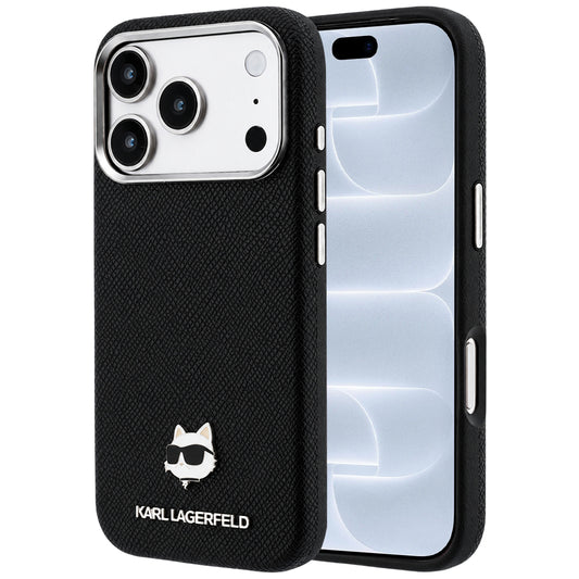 MagSafe-Hülle für Apple iPhone 18 Pro / 17 Pro, Karl Lagerfeld, genarbtes Karl Head's Metal, Schwarz
