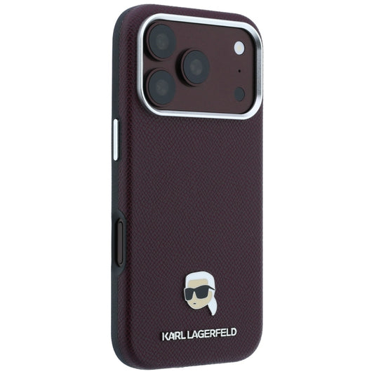 MagSafe-Hülle für Apple iPhone 18 Pro / 17 Pro, Karl Lagerfeld, Genarbtes Karl Head's Metal, Weinrot