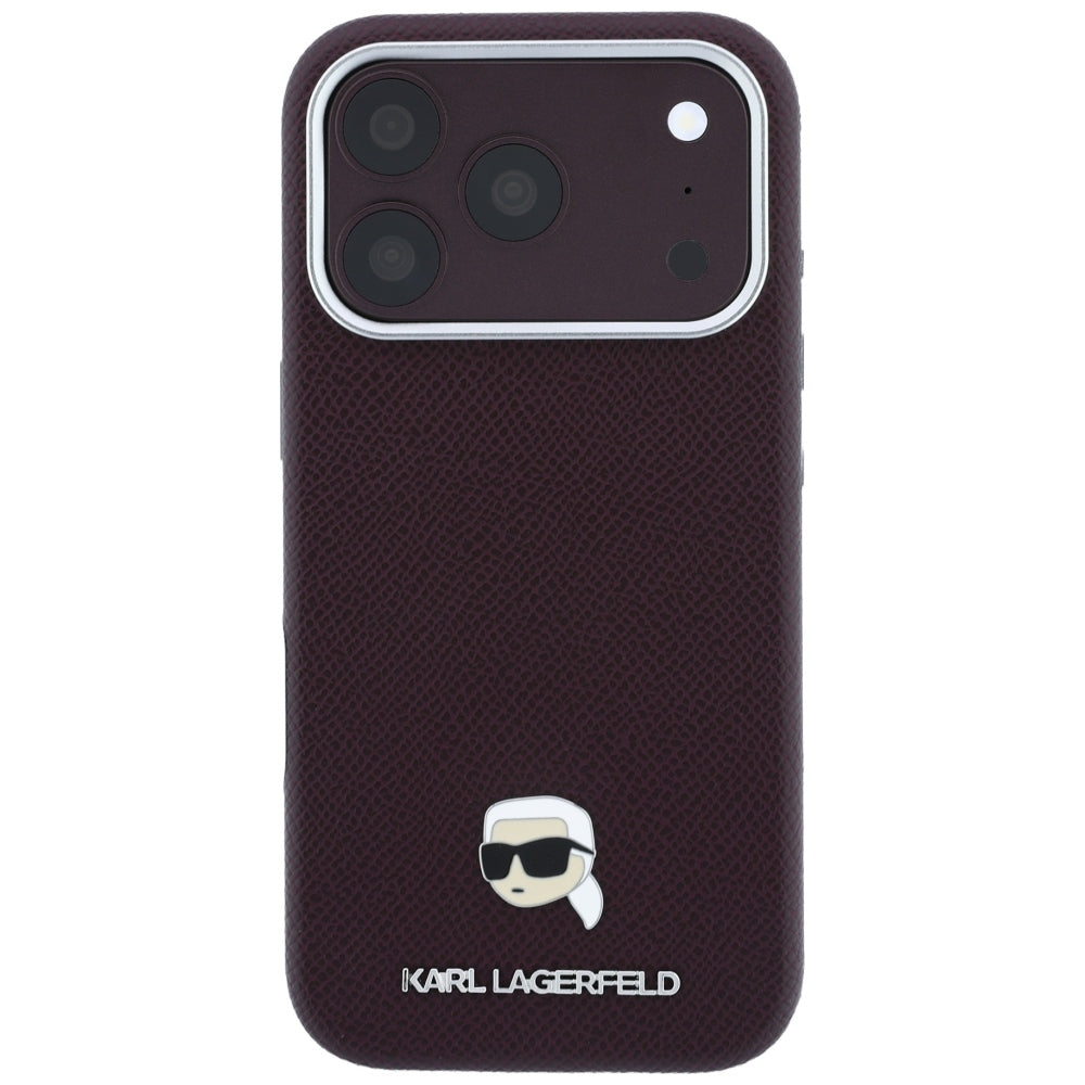 MagSafe-Hülle für Apple iPhone 18 Pro / 17 Pro, Karl Lagerfeld, Genarbtes Karl Head's Metal, Weinrot