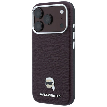 MagSafe-Hülle für Apple iPhone 18 Pro / 17 Pro, Karl Lagerfeld, Genarbtes Karl Head's Metal, Weinrot
