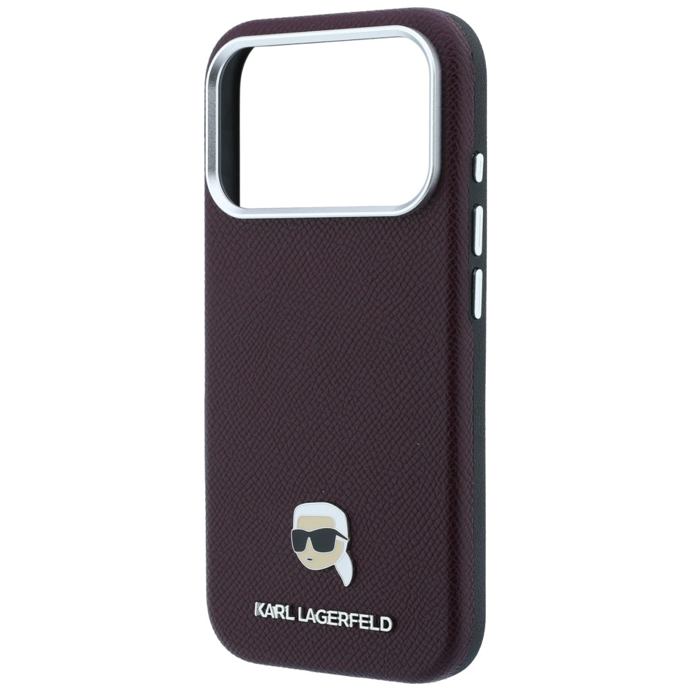 MagSafe-Hülle für Apple iPhone 18 Pro / 17 Pro, Karl Lagerfeld, Genarbtes Karl Head's Metal, Weinrot