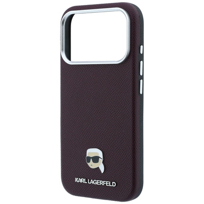 MagSafe-Hülle für Apple iPhone 18 Pro / 17 Pro, Karl Lagerfeld, Genarbtes Karl Head's Metal, Weinrot