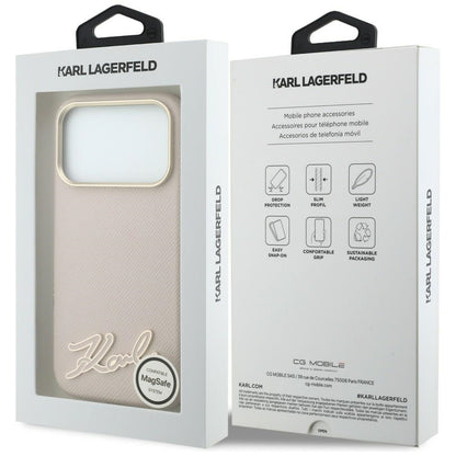 MagSafe-Hülle für Apple iPhone 18 Pro / 17 Pro, Karl Lagerfeld, geprägtes Harz-Signatur-Logo, Rosa