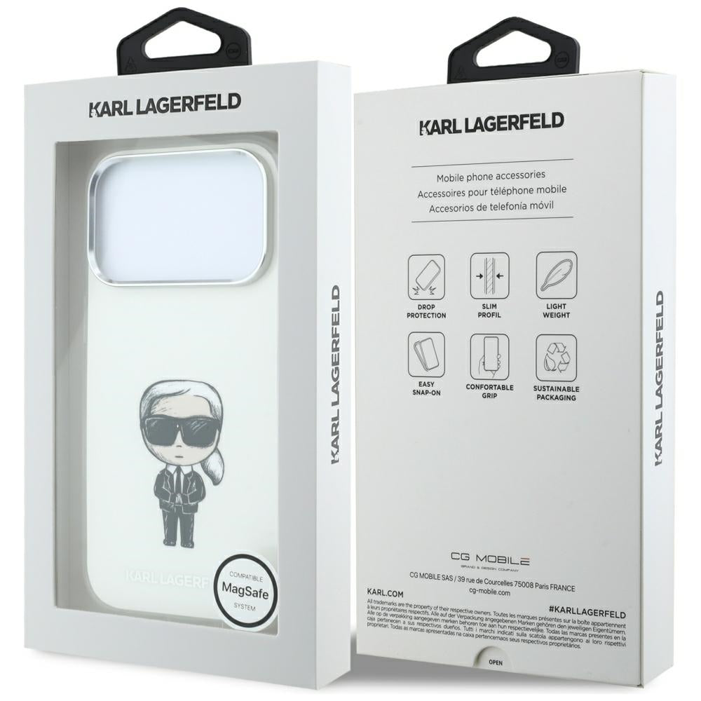 MagSafe-Hülle für Apple iPhone 18 Pro / 17 Pro, Karl Lagerfeld, HC IML Ikonik Sketch Print, Beige