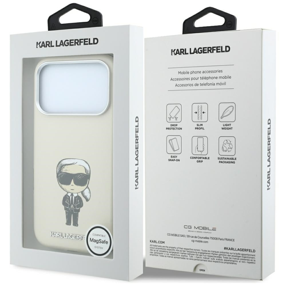 MagSafe-Hülle für Apple iPhone 18 Pro / 17 Pro, Karl Lagerfeld, Ikonik Sketch, Beige