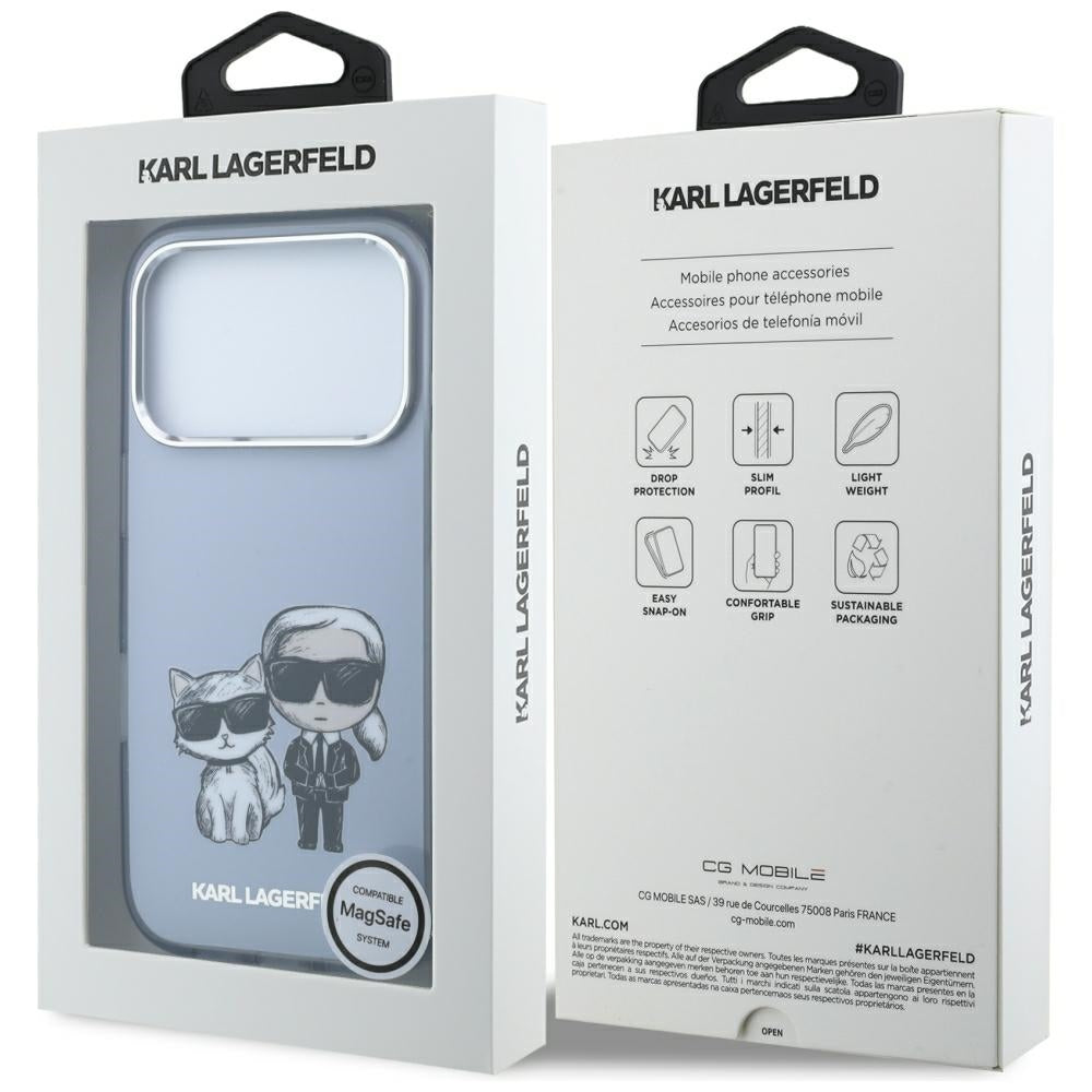 MagSafe-Hülle für Apple iPhone 18 Pro / 17 Pro, Karl Lagerfeld, IML KC Bodies Sketch Print, Blau