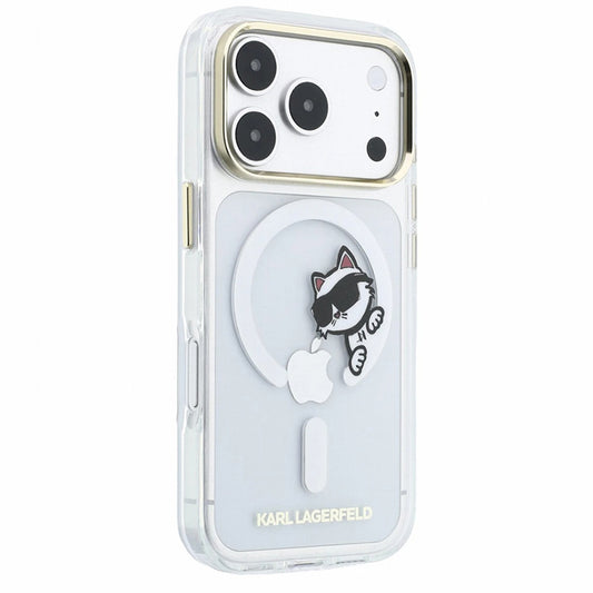 MagSafe-Hülle für Apple iPhone 18 Pro / 17 Pro, Karl Lagerfeld, IML Peekaboo Print und Metallrahmen, Transparent