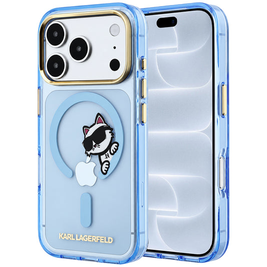 MagSafe-Hülle für Apple iPhone 18 Pro / 17 Pro, Karl Lagerfeld, IML Peekaboo Print und Metallrahmen, Blau