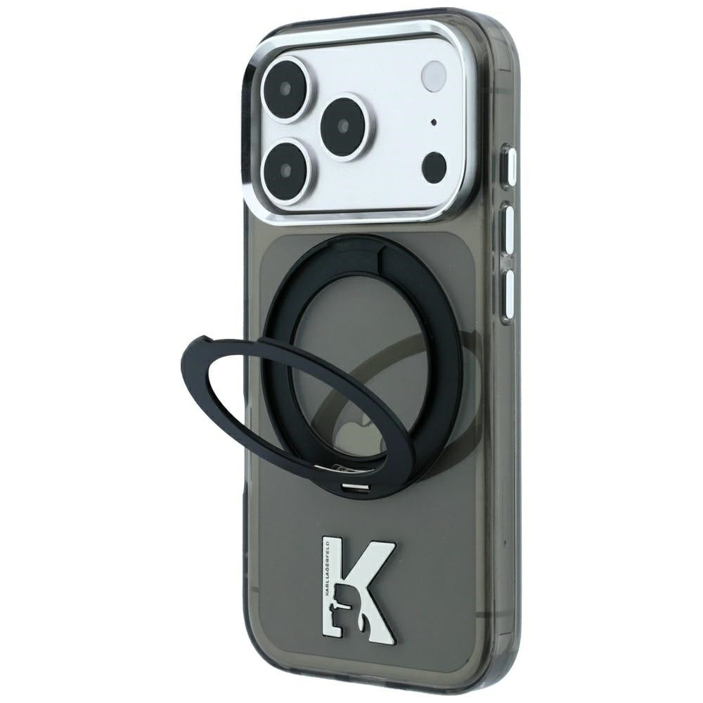 MagSafe-Hülle für Apple iPhone 18 Pro / 17 Pro, Karl Lagerfeld, IML Ring Stand Kameo Metal, Schwarz