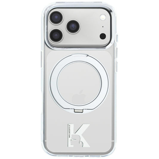 MagSafe-Hülle für Apple iPhone 18 Pro / 17 Pro, Karl Lagerfeld, IML Ring Stand Kameo Metall, Transparent