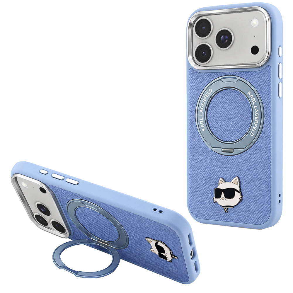 MagSafe-Hülle für Apple iPhone 18 Pro / 17 Pro, Karl Lagerfeld, Ring Stand 360 Choupette Pin, Blau