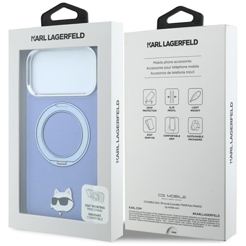 MagSafe-Hülle für Apple iPhone 18 Pro / 17 Pro, Karl Lagerfeld, Ring Stand 360 Choupette Pin, Blau