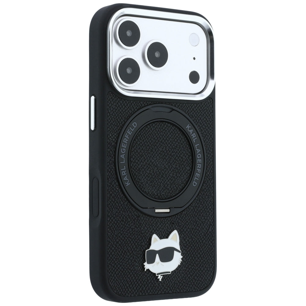 MagSafe-Hülle für Apple iPhone 18 Pro / 17 Pro, Karl Lagerfeld, Ring Stand 360 Choupette Pin, Schwarz