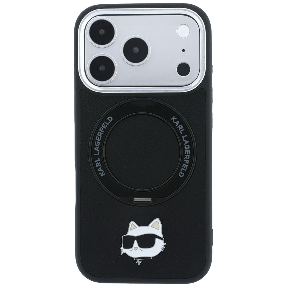 MagSafe-Hülle für Apple iPhone 18 Pro / 17 Pro, Karl Lagerfeld, Ring Stand 360 Choupette Pin, Schwarz