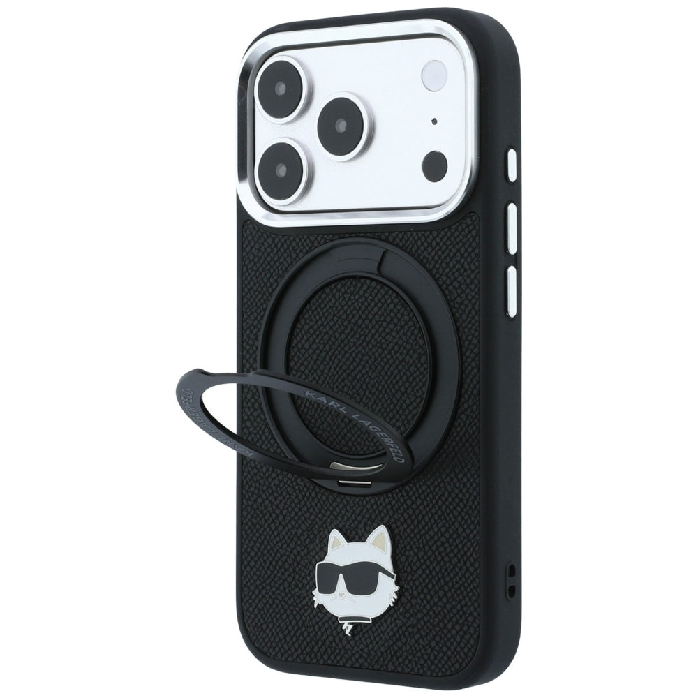 MagSafe-Hülle für Apple iPhone 18 Pro / 17 Pro, Karl Lagerfeld, Ring Stand 360 Choupette Pin, Schwarz