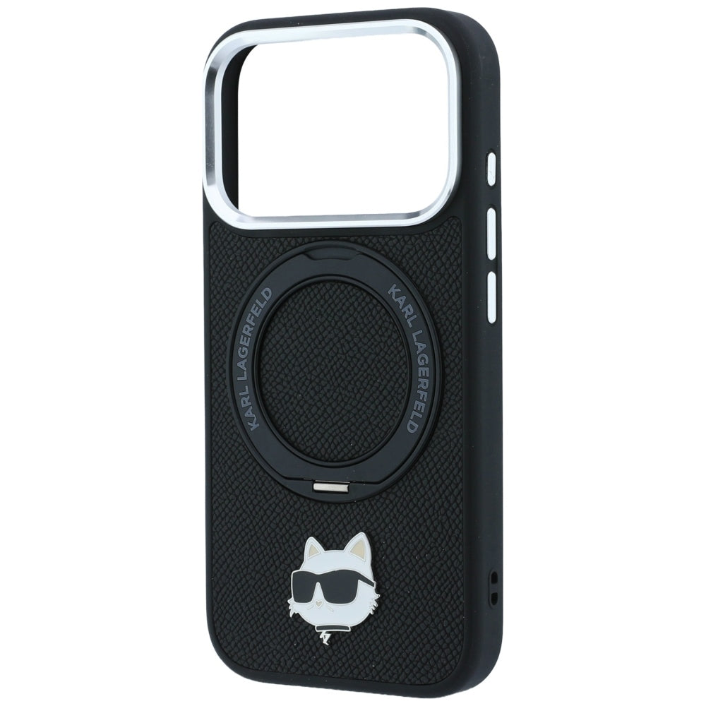 MagSafe-Hülle für Apple iPhone 18 Pro / 17 Pro, Karl Lagerfeld, Ring Stand 360 Choupette Pin, Schwarz