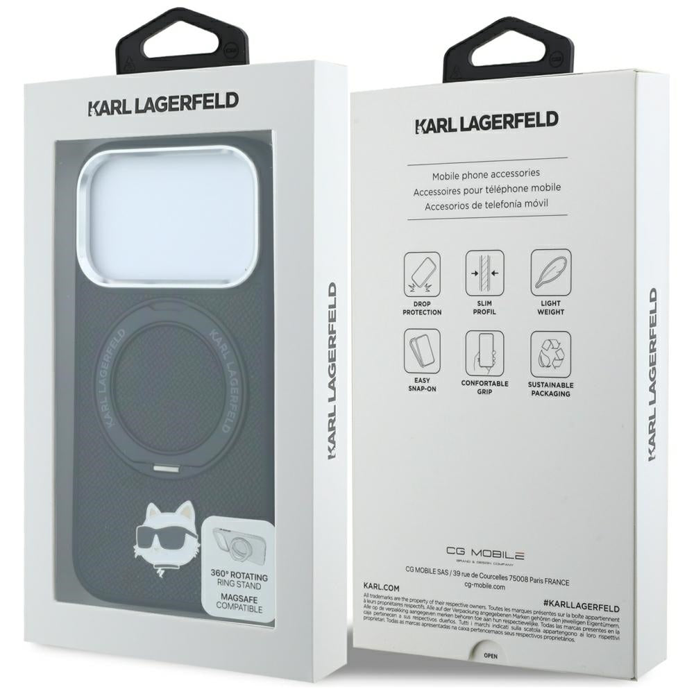 MagSafe-Hülle für Apple iPhone 18 Pro / 17 Pro, Karl Lagerfeld, Ring Stand 360 Choupette Pin, Schwarz