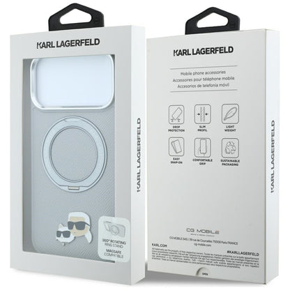 MagSafe-Hülle für Apple iPhone 18 Pro / 17 Pro, Karl Lagerfeld, Ring Stand 360 Karl & Choupette Pin, Grau