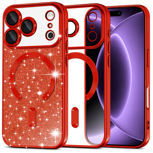 MagSafe-Hülle für Apple iPhone 18 Pro / 17 Pro, Techsuit, Luxury Glitter, Rot