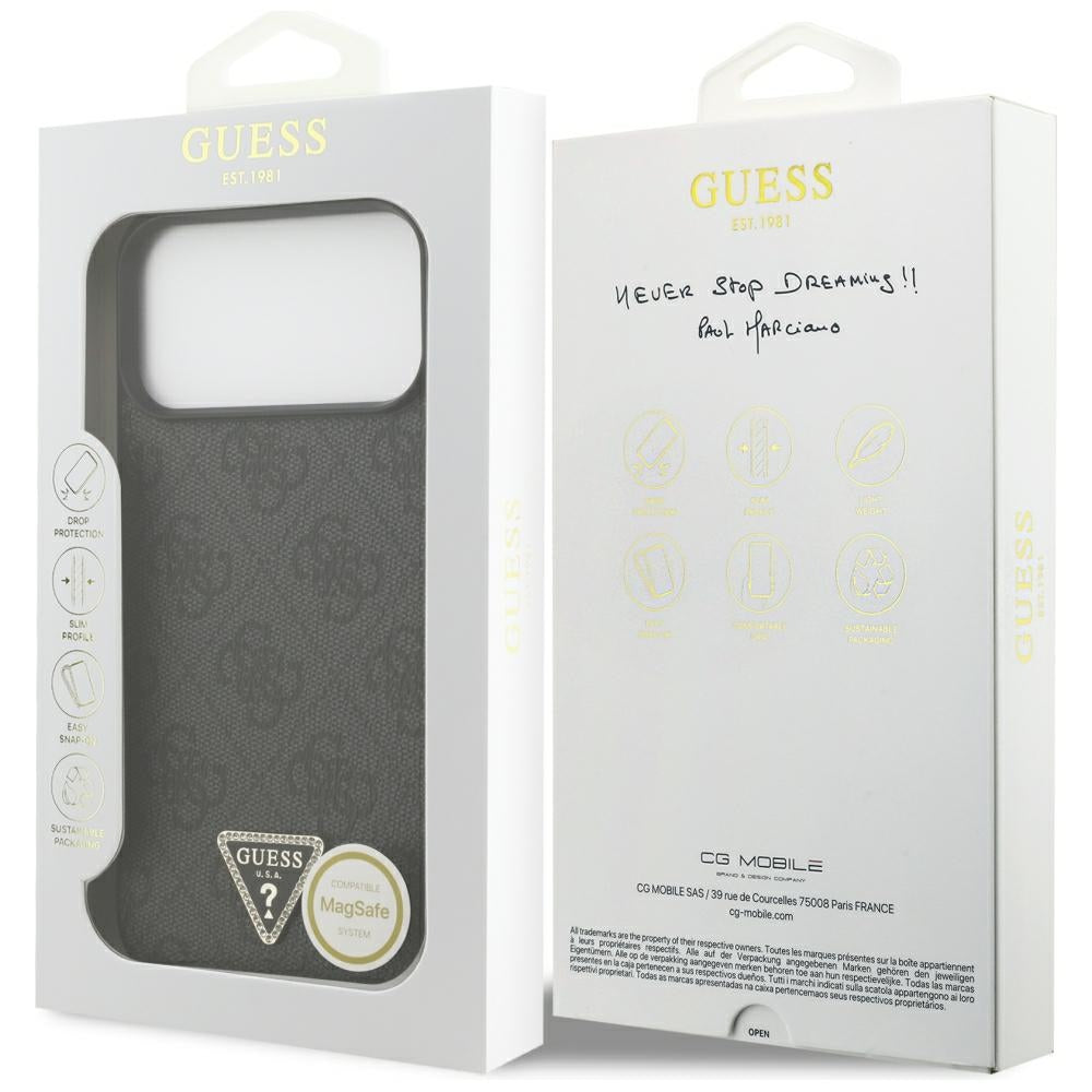 MagSafe Case for Apple iPhone 18 Pro Max / 17 Pro Max, Guess, 4G Triangle Strass, Black