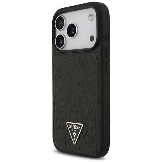 MagSafe-Hülle für Apple iPhone 18 Pro Max / 17 Pro Max, Guess, Croco Triangle Logo, Schwarz
