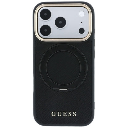 MagSafe-Hülle für Apple iPhone 18 Pro Max / 17 Pro Max, Guess, Grained Ring Stand 360 Classic, Schwarz