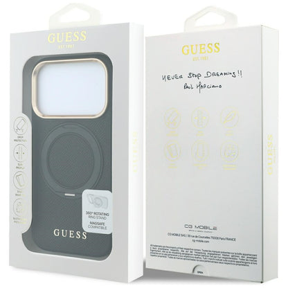 MagSafe-Hülle für Apple iPhone 18 Pro Max / 17 Pro Max, Guess, Grained Ring Stand 360 Classic, Schwarz