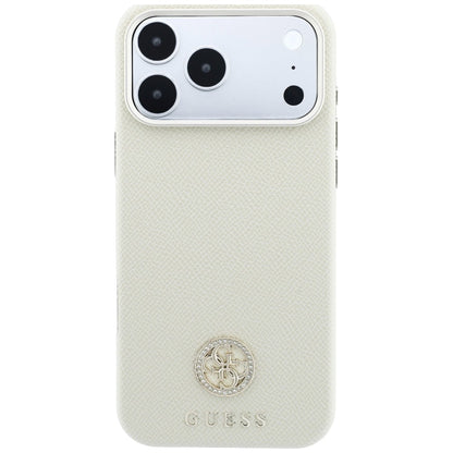 MagSafe-Hülle für Apple iPhone 18 Pro Max / 17 Pro Max, Guess, genarbtes rundes Strass-Logo, Beige